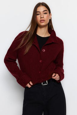 Bordo Crop Yumusak Dokulu Dik Yaka Triko H?rka TWOAW22HI0174