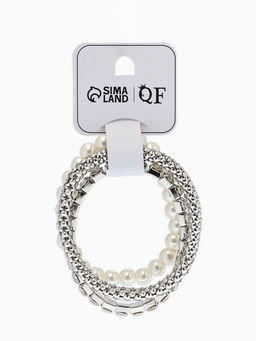 Браслеты «Стиль», (набор 3 шт.) шар №8, со стразинками, тянется, белый в серебре