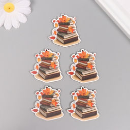 Цена за 5 шт. Декор для творчества дерево «Стопка книг с осенними листьями», 4.4×4.2×0.3 см