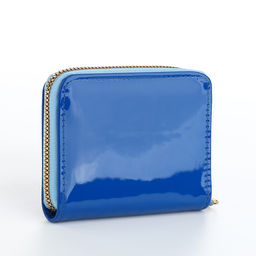 Кошелёк женский на молнии с ремешком, лакированный, синий