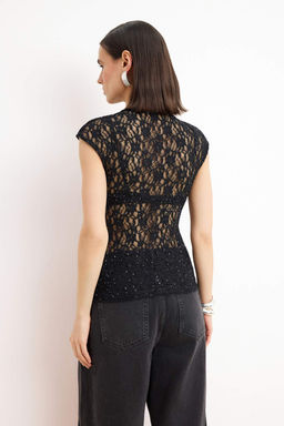 Siyah Tas Bask?l? Dekolteli Dantel Party Bluz TPRSS26BZ00053 - Trendyolmilla фото 4