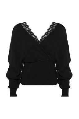 Siyah Kruvaze Dantel Garnili Triko Kazak TWOAW22KZ0522 - Trendyolmilla фото 6