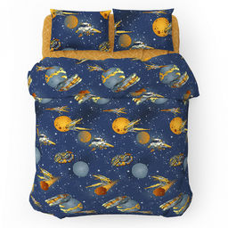 Пододеяльник на пуговицах 1,5 спальный "Космический полет" 145х215см, поплин 115г/м2, хлопок 100%, упаковка "классическая" ПВХ 28х41см, "Домашняя мода" (Россия)