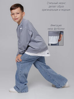 Свитшот Модный с имитацией, цвет Серый, 78%х/б,16%пэ,6%л - 5+ фото 2