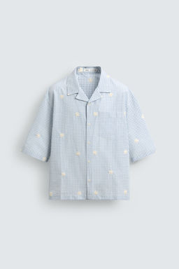 CAMISA RELAXED FIT BORDADO FLOR / Celeste - Zara фото 6