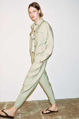 PANTAL?N CARROT CINTURA EL?STICA / Verde agua - Zara фото 6