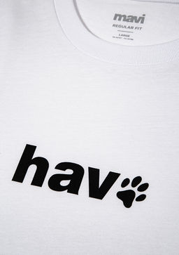 Hav Bask?l? Beyaz Tisort - Mavi фото 8