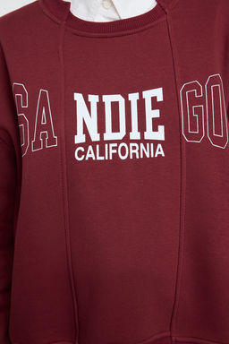 Bordo Slogan Bask?l? Oversize/Genis Kal?p Etek Ucu Detayl? Orme Sweatshirt TWOAW25SW00100 - Trendyolmilla фото 4