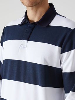 Polo Yaka Uzun Kollu ?izgili Erkek Sweatshirt