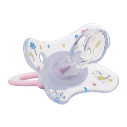 Соска - пустышка силиконовая ортодонтическая M&B «Зайка», от 12 мес., с колпачком, держатель, розовый