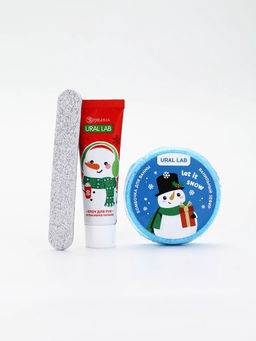 Подарочный набор в новогоднем носке Снеговик, крем для рук, бомбочка для ванны и пилка для ногтей, URAL LAB