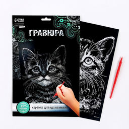 Гравюра Котёнок с металлическим эффектом серебро А4 - Школа талантов фото 2