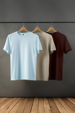 Koyu Kahverengi-Tas-Ac?k Mavi Slim/Dar Kesim Bisiklet Yaka %100 Pamuklu 3lu T-Shirt TMNSS19BO0007