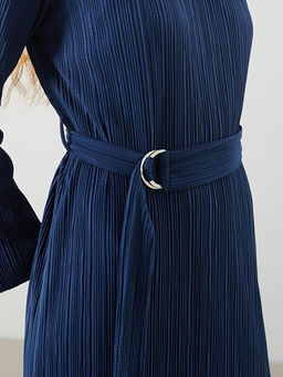 Bisiklet Yaka Dokulu Krinkle Elbise