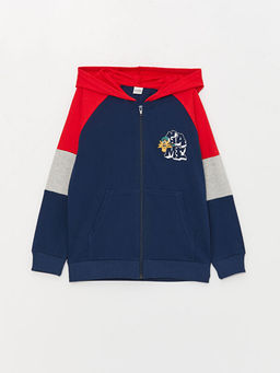 Kap??onlu Bask?l? Uzun Kollu Erkek ?ocuk Fermuarl? Sweatshirt