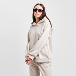 Костюм женский (толстовка, брюки) MIST, размер 48-50, бежевый