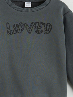 Bisiklet Yaka Bask?l? K?z ?ocuk Sweatshirt