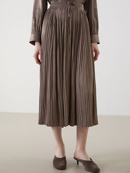 Beli Lastikli Saten Kad?n Pileli Etek