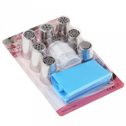 Кондитерский набор 9 предметов Букет: мешок для крема п/эт 32см, насадка из нержавеющей стали - 7 штук, закрытые готовый цветок, д3см, h4,2см; фиксатор винтовой для насадок пластик, на блистере 18х11,8х4,5см (Китай) - Домашняя мода фото 2