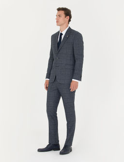 Lacivert Slim Fit Ekose Tak_m Elbise