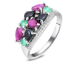 Кольцо, изумруд берилл , рубин корунд , сапфир корунд, Арабеска