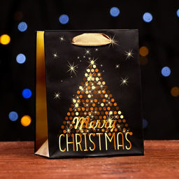 Цена за 12 шт. Пакет ламинированный "Золотой Merry Christmas" 11,5 х 14,5 х 6 см