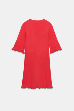 VESTIDO CORTO PUNTO RIB / Coral rojo