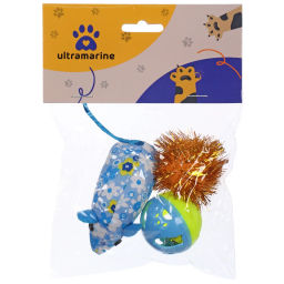 Цена за 6 шт. Игрушки для кошек в наборе 3шт "ИГРУЛИК", цвет синий и зеленый,