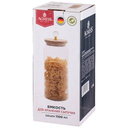 Емкость для сыпучих Agness Kristall 1100 мл 9×24 см прозрачная  фото 3