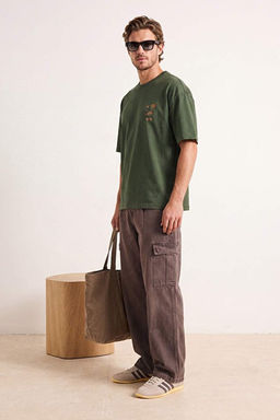 Haki Oversize/Geni_ Kesim Nak__l_ %100 Pamuk T-Shirt TMNSS26TS00051