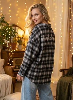 K13551 Рубашка с вышивкой OVER SIZE (хлопок) ЧЕРНЫЙ