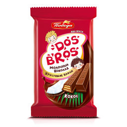 Шоколад молочный "Dos Bros" с хрустящей вафлей с молочной начинкой со вкусом кокоса, 37 гр