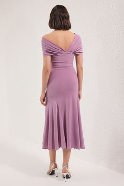 TRENDYOLMILLA Siyah Asimetrik Yaka Orme S?k Abiye Elbise TPRSS24EL00046  фото 4