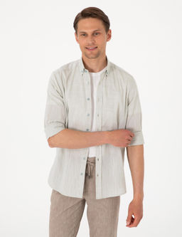 Рубашка Pierre Cardin Slim Fit зеленая с эффектом льна