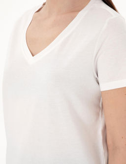 Beyaz Regular Fit V Yaka Basic Ti__rt - Pierre cardin фото 7