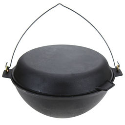 Котел чугунный 5л, д31см h14см, литой, алюминиевая крышка-сковорода, с дужкой (Россия)