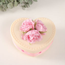 Шкатулка музыкальная механическая Нежные розы, пластик, молочная, 12?13.5?10.5 см