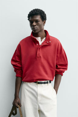 SUDADERA POLO COMBINADO WAFFLE / Rojo oscuro - Zara фото 2
