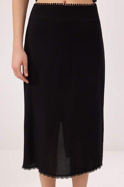 Siyah Slim Fit Gomlek Midi Etek Dokuma Alt - Ust Tak?m TWOSS26AU00105