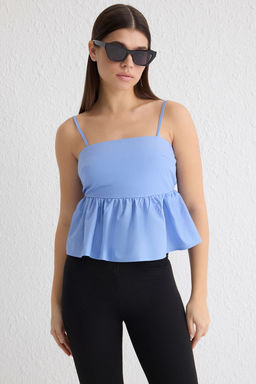 Trendyolmilla Beyaz S?rtta Kurdele Baglama Detayl? Ask?l? Crop Dokuma Bluz TWOSS25BZ00120  фото 7