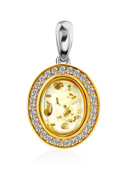 Овальный кулон Ренессанс с лимонным янтарём и фианитами