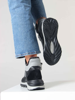 Ботинки 350.uno2bl. черный серый/Мех