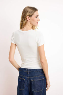 Ekru Slogan Fitted/Vucuda Oturan Pamuk Ribana Orme T-Shirt TWOSS26TS00071 - Trendyolmilla фото 4