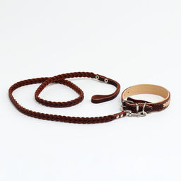 Комплект бежевый ошейник и коричневый поводок с косой - Пушистое счастье фото 4
