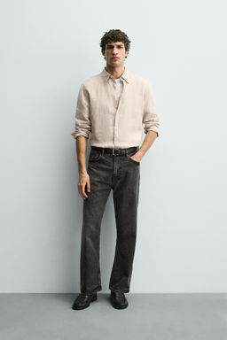 Рубашка Zara CAMISA REGULAR FIT из льна светло-бежевая