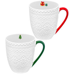 Набор кружек 2 пр. 410 мл 12*9*11 см "Праздничный орнамент", с цветной ручкой, фарфор