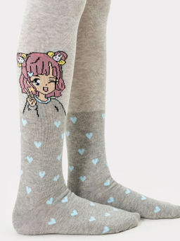 Цена за 3 пары! Колготки для девочек серые с рисунком в виде аниме и сердечек - Mark formelle фото 3