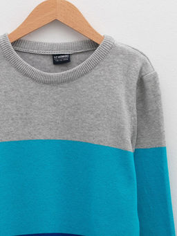 Bisiklet Yaka Renk Bloklu Uzun Kollu Erkek ?ocuk ?nce Triko Kazak - Waikiki фото 3