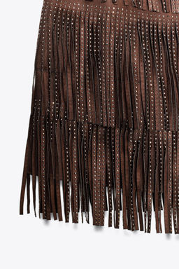 SHIMMERING FAUX SUEDE FRINGED SKIRT