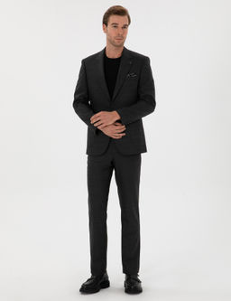 Antrasit Slim Fit Mikro Desenli Mono Yaka Y_n Kar___ml_ Tak_m Elbise